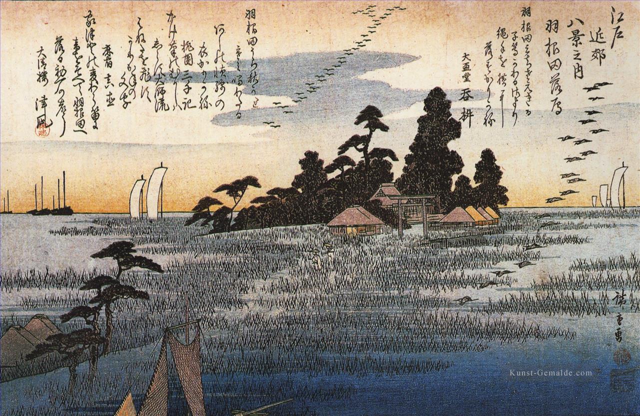 a shrine among trees on a moor Utagawa Hiroshige Japanese Ölgemälde